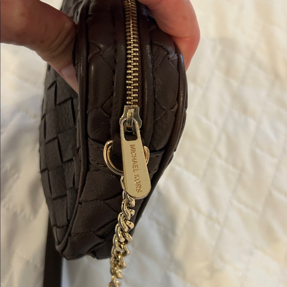 Michael Kors Dark Brown Woven Crossbody Bag - Picture 9 of 10